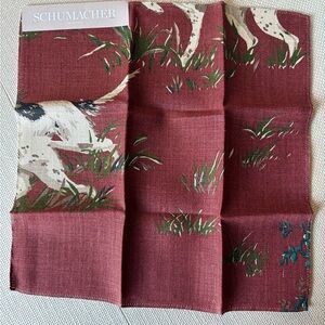 Schumacher Red and Green Fabric Swatch Pointers Pattern in Burgandy.